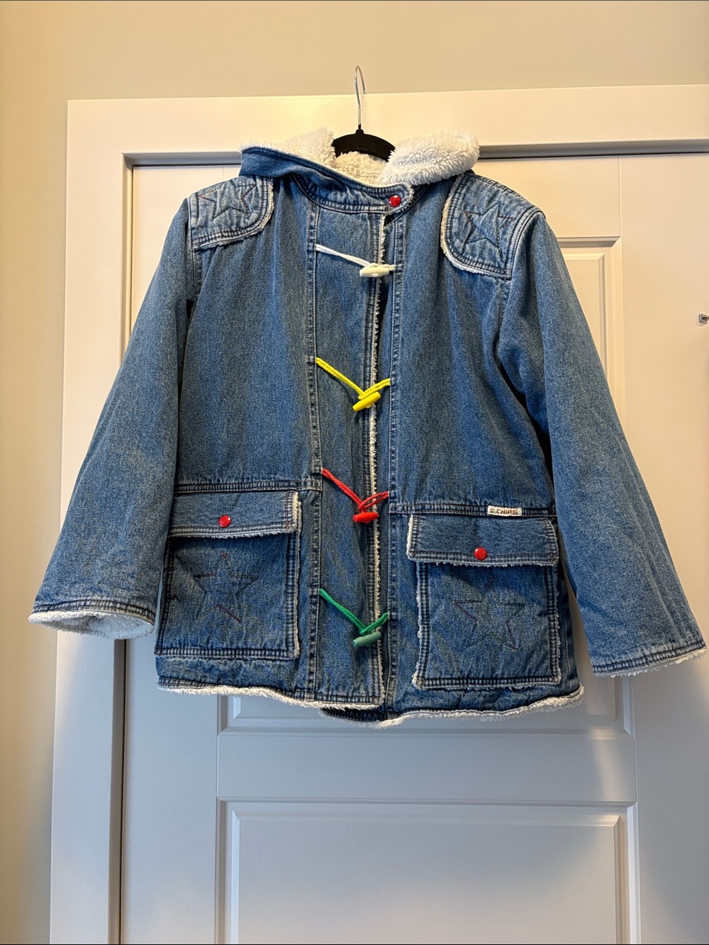 SUPER RARE VINTAGE SCHIPS Made in Italy Denim Sherpa Toggle Coat size M. - Picture 8 of 16